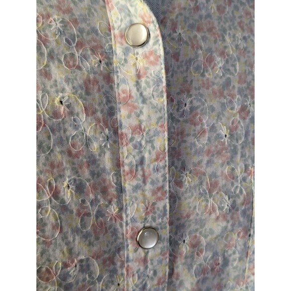 100% Cotton Pastel Summer Pearl Snap Embroidered Floral Shirt Sz 18 3/4 Sleeve - Picture 4 of 14